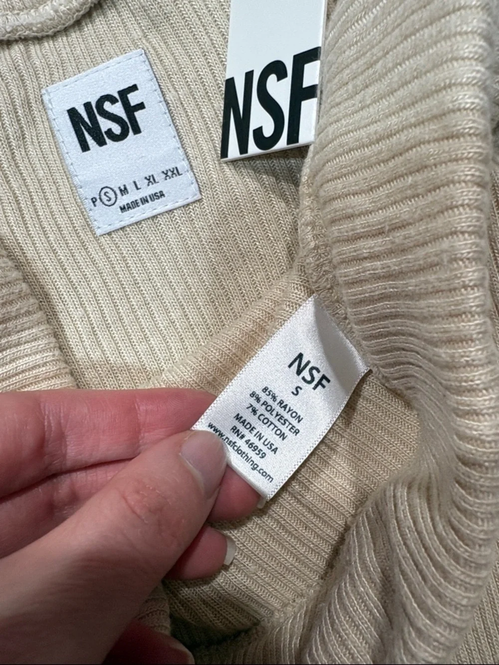 NWT NSF Cream Ribbed Side Slit Maxi Skirt